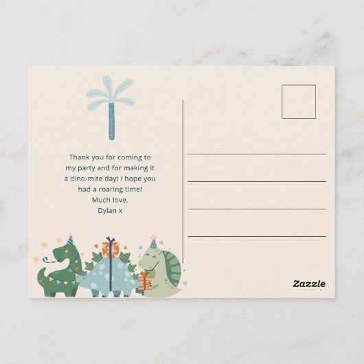 かわいい恐竜の子供の誕生日パーティーありがとう ポストカード (裏面)