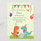かわいい恐竜の子供の誕生日パーティー招待状 招待状 (正面/裏面)