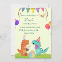 かわいい恐竜の子供の誕生日パーティー招待状