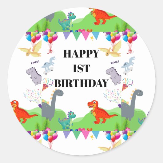 かわいい恐竜の子供の誕生日招待状 ラウンドシール (正面)