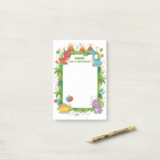 かわいい恐竜の子供用個人化されたミツヴァー ポストイット (デスク上)