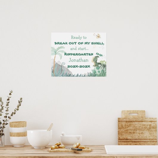 かわいい恐竜の学校の1日目の写真のオペサイン ポスター (キッチン)