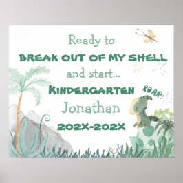 かわいい恐竜の学校の1日目の写真のオペサイン ポスター