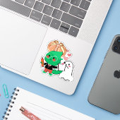 かわいい恐竜の学者と幽霊のゴーストライター シール (ノートパソコンとiPhone)