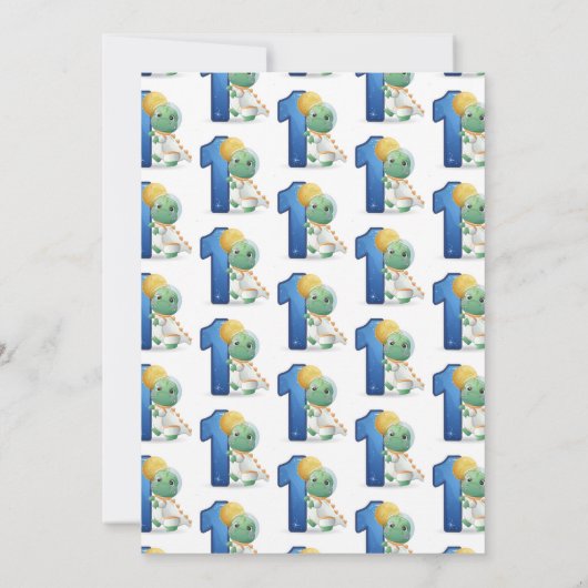 かわいい恐竜の宇宙飛行士1歳の誕生日パーティー 招待状 (裏面)