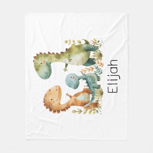 かわいい恐竜の家族のパーソナライズされた子供 フリースブランケット (正面)