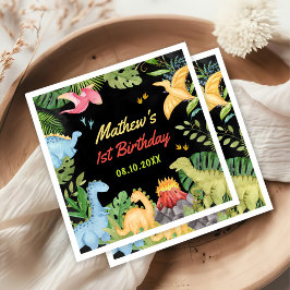 かわいい恐竜の少年の誕生日パーティー スタンダードカクテルナプキン