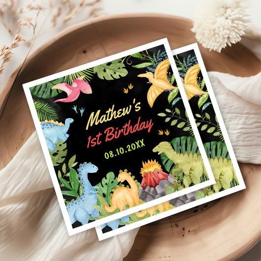 かわいい恐竜の少年の誕生日パーティー スタンダードカクテルナプキン