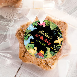 かわいい恐竜の少年の誕生日パーティー ラウンドシール