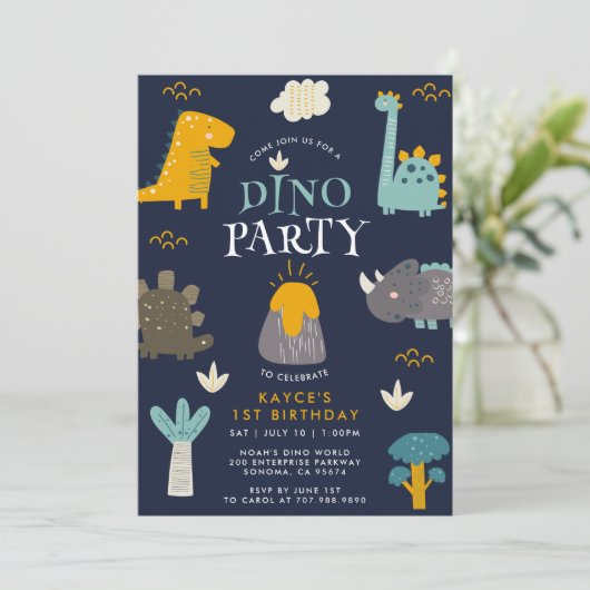 かわいい恐竜の少年の誕生日パーティー 招待状 (スタンド正面)