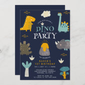 かわいい恐竜の少年の誕生日パーティー 招待状 (正面/裏面)