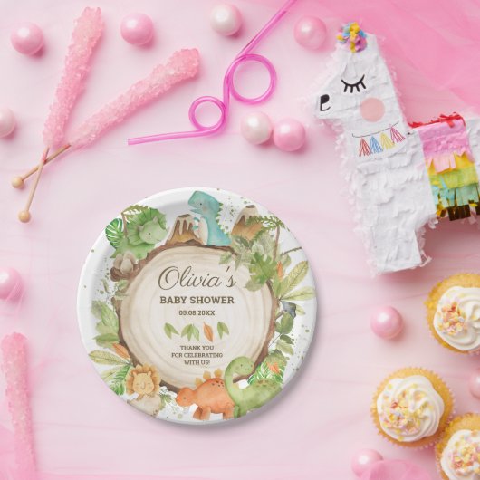 かわいい恐竜の少年の赤ちゃんシャワー緑の葉 ペーパープレート (パーティー)