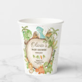 かわいい恐竜の少年の赤ちゃんシャワー緑の葉 紙コップ (正面)