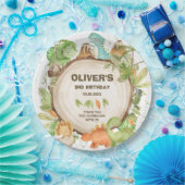 かわいい恐竜の少年誕生日緑の緑の葉 ペーパープレート (パーティー)