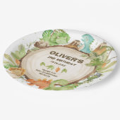 かわいい恐竜の少年誕生日緑の緑の葉 ペーパープレート (アングル)