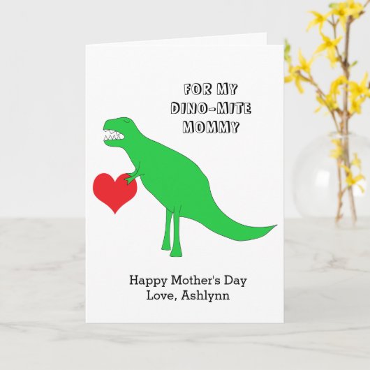 かわいい恐竜の幸せな母の日から子どもへ カード (黄色い花)