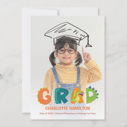 かわいい恐竜の幼稚園の卒業発表 招待状 (正面)