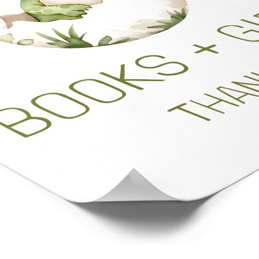 かわいい恐竜の本とギフト赤ちゃんシャワーのサイン ポスター (角)