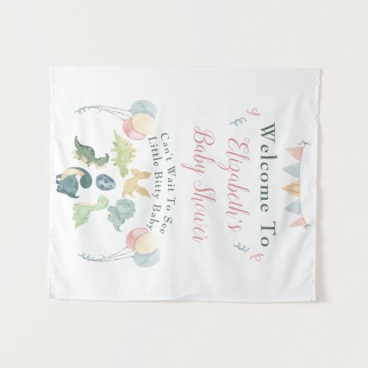 かわいい恐竜の水彩ベイビーシャワーウェルカムサイン タペストリー (正面(横))