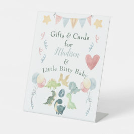 かわいい恐竜の水彩ベビーシャワー ブルー 台座サイン