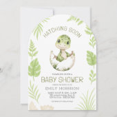 かわいい恐竜の水彩画 ハッチング間近 赤ちゃん歓迎 招待状 (正面)