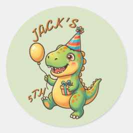 かわいい恐竜の男の子のお誕生日封筒シール 編集可能 ラウンドシール