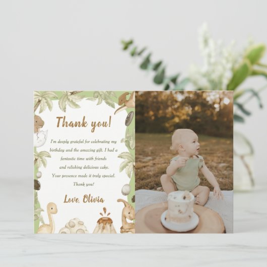 かわいい恐竜の男の子の誕生日お礼カードの写真 招待状 (スタンド正面)