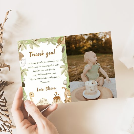 かわいい恐竜の男の子の誕生日お礼カードの写真 招待状