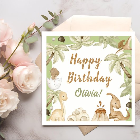 かわいい恐竜の男の子の誕生日パーティー スタンダードカクテルナプキン