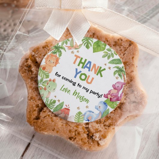 かわいい恐竜の男の子の誕生日パーティー ラウンドシール