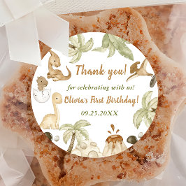 かわいい恐竜の男の子の誕生日パーティー ラウンドシール