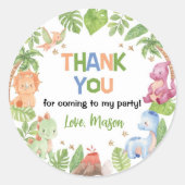 かわいい恐竜の男の子の誕生日パーティー ラウンドシール (正面)
