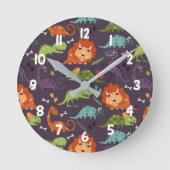 かわいい恐竜の男の子の部屋の装飾パターン ラウンド壁時計 (正面)