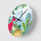 かわいい恐竜の男の子の部屋 ラウンド壁時計 (傾斜)