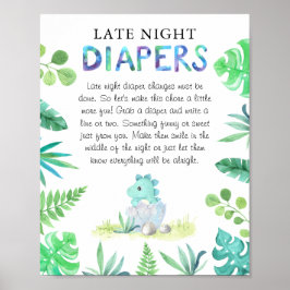 かわいい恐竜の男の子ベビーシャワー「夜中のオムツ」 ポスター
