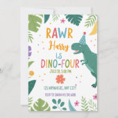 かわいい恐竜の男の子4歳の誕生日 招待状 (正面)
