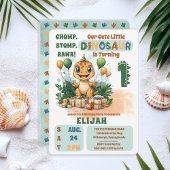 かわいい恐竜の男の子 1歳の誕生日パーティー 招待状