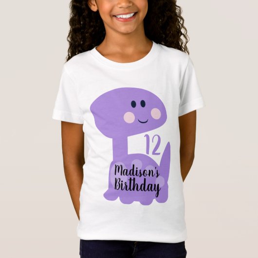 かわいい恐竜の紫の誕生日パーティTシャツ Tシャツ (正面)