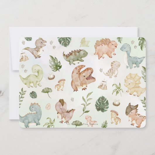 かわいい恐竜の緑の少年の赤ちゃんシャワー 招待状 (裏面)