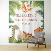 かわいい恐竜の緑の赤ちゃんシャワー写真の背景 タペストリー (インサイチュ)
