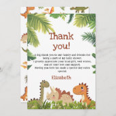 かわいい恐竜の緑の赤ちゃんシャワー サンキューカード (正面/裏面)