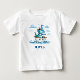 かわいい恐竜の船長ネイビーグッズ ベビーTシャツ