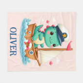 かわいい恐竜の船長  フリースブランケット (正面(横))
