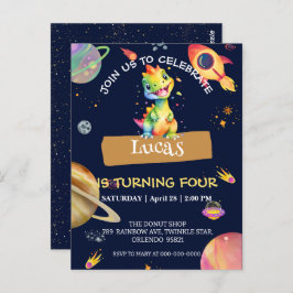 かわいい恐竜の虹色ギャラクシー宇宙誕生日パーティー ポストカード