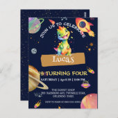 かわいい恐竜の虹色ギャラクシー宇宙誕生日パーティー ポストカード (正面/裏面)