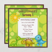 かわいい恐竜の誕生パーティー 招待状 (正面/裏面)