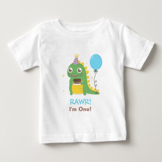 かわいい恐竜の誕生会Rawr私は1才です ベビーTシャツ (正面)