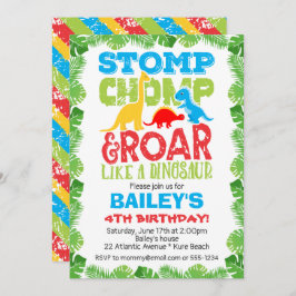 かわいい恐竜の誕生日カラフル少年 招待状