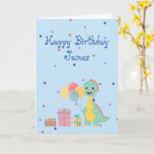 かわいい恐竜の誕生日カード カード (黄色い花)