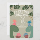 かわいい恐竜の誕生日ケーキカップ glitter コンフェッティ 招待状 (正面)